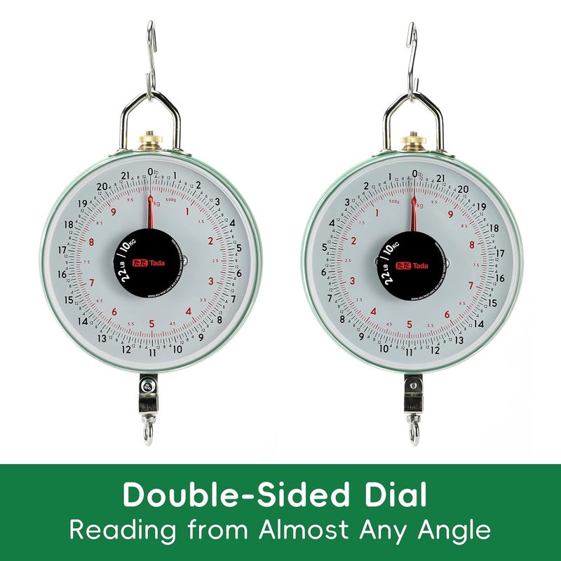 ta da 22LBS Double-Sided Dial Mechanical Hanging Scale with Scoop/Chain for Farm, Kitchen Food and Produce Weighing - Image 2